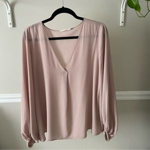 Pink Long Sleeve V Neck Blouse